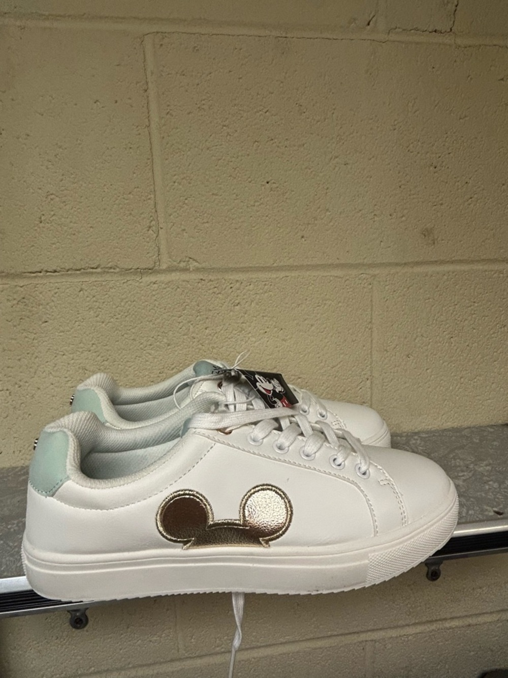 Disney White Sneakers with Metallic Gold Mickey Accent